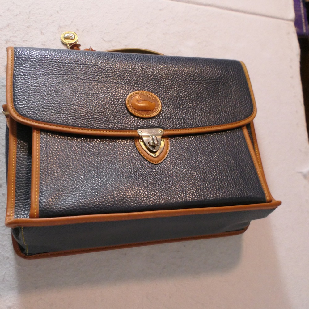 Dooney & Bourke Womens Briefcase L Navy Vintage All Weather Leather Academia